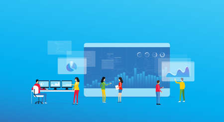 business analytics design concept and business team meeting for working on dashboard monitor