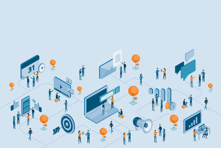 isometric design for business digital marketing online connection concept