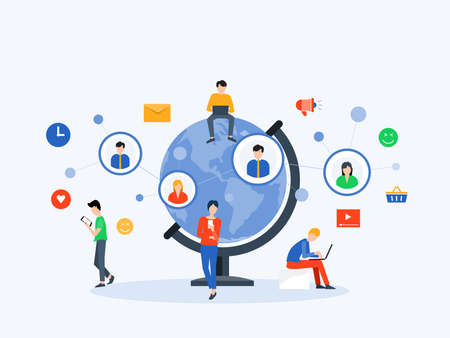 flat Vector illustration social media  and digital marketing  online connection concept with...