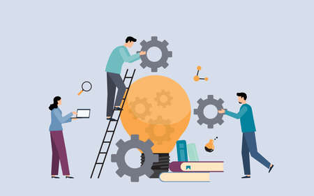 Flat Business People Meeting  learning And Idea With lightbulb conceptのイラスト素材