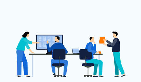 flat vector illustration business team working collaboration and group business meeting concept