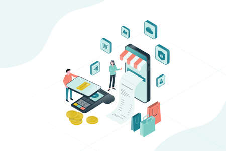 Flat illustration design for mobile payment and online shopping conceptのイラスト素材