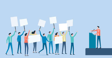 Flat vector political protest and politic vote with group people rally raising  a board  concept