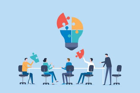 flat vector business team meeting for brainstorming conceptのイラスト素材