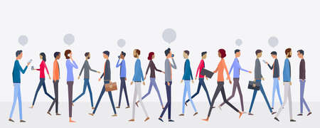flat vector crowd business  people  walking  on  city  street  and  rushing  to  work  conceptのイラスト素材