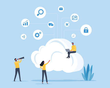 flat illustration business team research people Profile for job hiring and online interview with video conference meeting conceptのイラスト素材