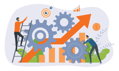Business team process working management strategy for business marketing graph target. With People team working collaboration concept.のイラスト素材