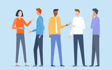 group social business people team men and women talking meeting working for business marketing planning concept. With Flat vector illustration set cartoon character design.のイラスト素材