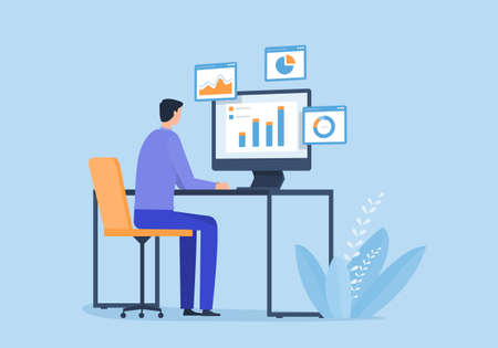 Businessman working on computer concept analytics graph report on monitoring dashboard for marketing...