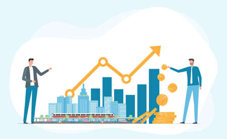 Flat vector illustration business real estate investment with group investor meeting conceptのイラスト素材