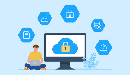 flat vector illustration design business data protection and internet cyber security concept ....