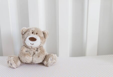 Teddy Bear sitting in the bedの写真素材