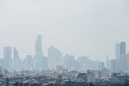 Bangkok, Thailand - 13 Feb, 2019 : Aerial view of Bangkok city. Skyscrapers in Bangkok metropolis are covered with PM 2.5 dust which over standard levelのeditorial素材