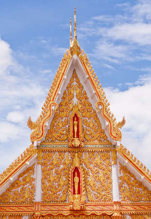 Gable of the church is adorned with a beautiful engraving pattern.の写真素材