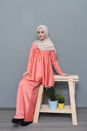 HijabFashion.Beautiful female model wearing hijab.の写真素材