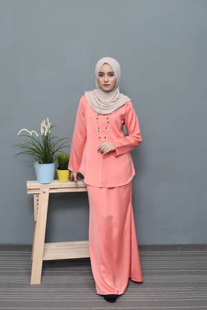 Hijab Fashion.Asian female model wearing hijab.の写真素材