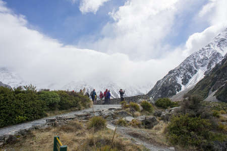 29th Sptember 2019,New Zealand.Tourist hiking in Hooker Valley track in Mount Cook,New Zealand.