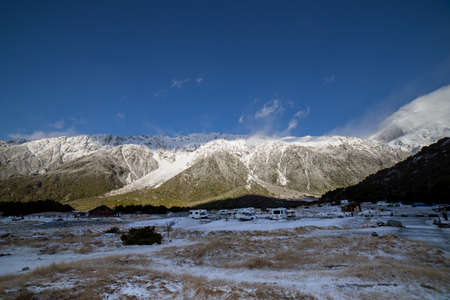 White Horse camping ground and caravan park located in Hooker Valley ,Mount Cook, New Zealand.の写真素材