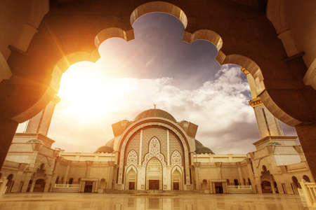 Majestic sunset over Federal Mosque (public mosque) located in Kuala Lumpur, Malaysia.のeditorial素材