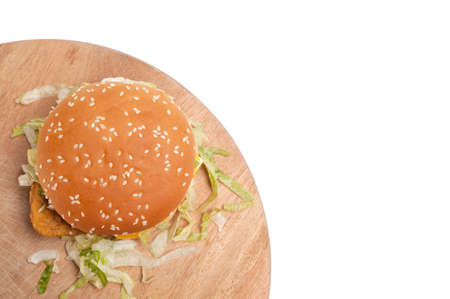 Close up shot of Cheese Burger on isolated over white background.の写真素材