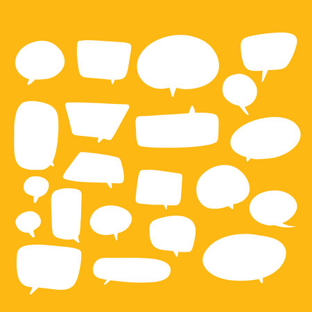 Set of speak bubble text, chatting box, message box outline cartoon illustration design. Balloon doodle style of thinking sign symbol. color cute and lovely chat speech sticker.のイラスト素材