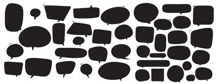 Set of speak bubble text, chatting box, message box outline cartoon illustration design. Balloon doodle style of thinking sign symbol. color cute and lovely chat speech sticker.のイラスト素材