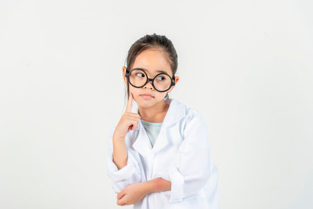 smart doctor Little Girl with white medical coatの写真素材