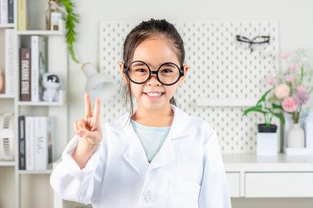 smart doctor Little Girl with white medical coatの写真素材