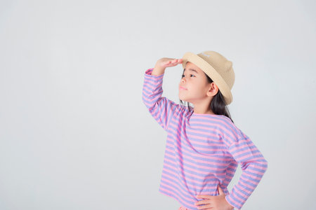 Image of Asian child posing on white  backgroundの写真素材