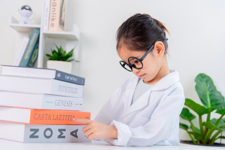 Cute Asia little Girl reading book for research