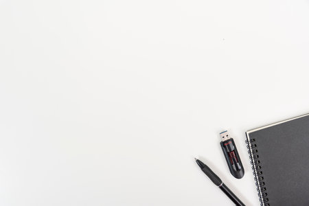 Styled stock photography white office desk table Top view with copy space. Flat lay.の写真素材