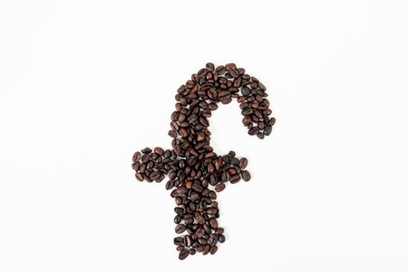 top view of coffee beans on white table background,の写真素材