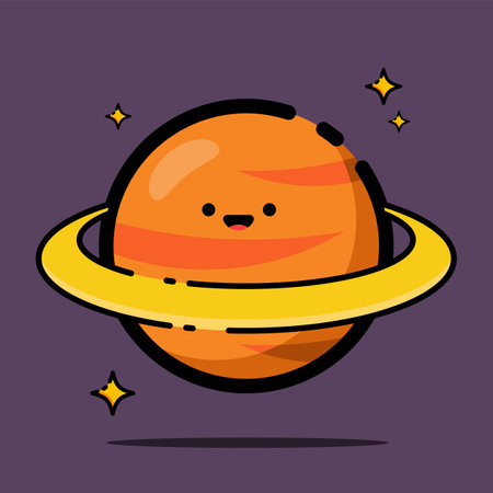 Cute cartoon planet in space. Vector illustration. Cartoon style.のイラスト素材