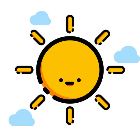 Cute cartoon sun with clouds. Vector illustration. Flat design.のイラスト素材
