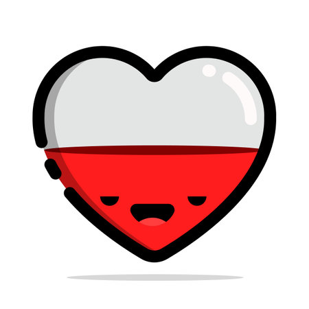 Cute heart emoticon with sad face. Vector flat cartoon illustrationのイラスト素材
