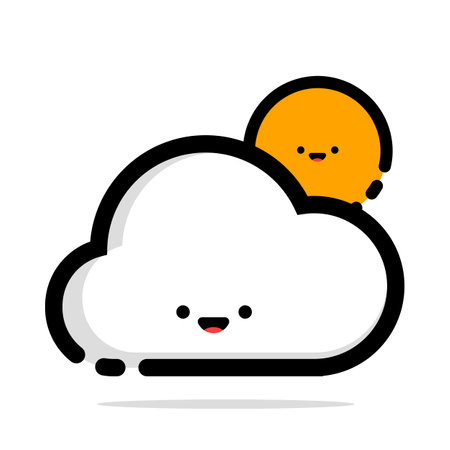 Cute kawaii cloud and sun icon. Vector illustration.のイラスト素材