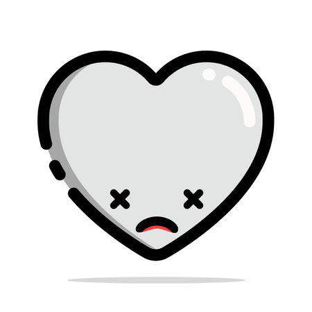 Cute cartoon heart character with sad expression. Vector flat illustration.のイラスト素材