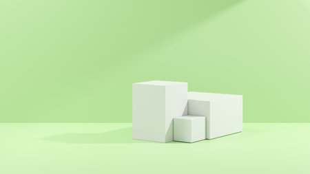 3D rendering abstract white shape podium Perfect platforms for showing your beauty products on green backgroundの写真素材