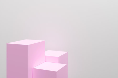 Pink cubes arranged in a row on a white background. The cubes are arranged in a way that they look like they are stacked on top of each other. The image has a playful and whimsical moodの写真素材