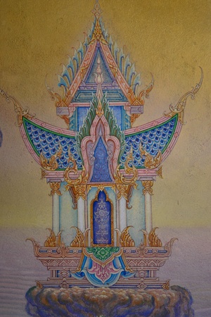 Art thai painting on wall in temple,Bangkok,Thgailand.のeditorial素材