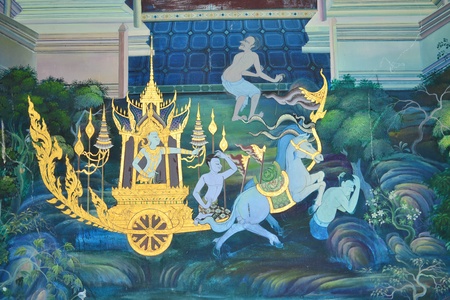 Painting on church wall,thai temple, Samut Songkhram Province,Thailand