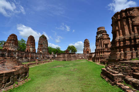 Ancient pagoda of Ayuthaya  at Wat Mahatat, Ayutthaya Thailand.