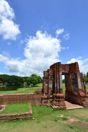 Thai ancient temple remains in Ayutthaya,Thailandの写真素材