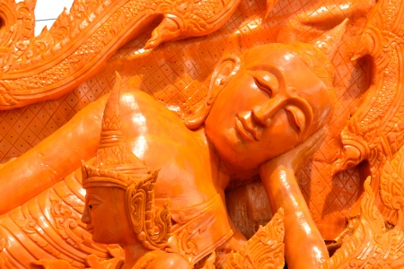 Candle Carving Tradition , for worship the Buddha on the occasion of Visakha Bucha Day in Suphan Buri,Thailand.の写真素材