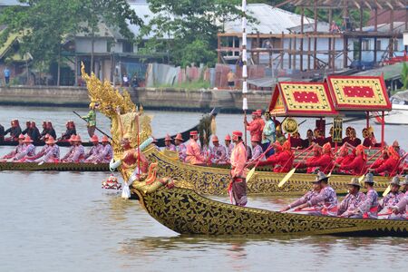 Royal Barge Procession of Thailand on 6 th Nov. 2012 for Royal Kathin ceremony (The King of Thailand dedicate kasaya to monk at temple by ships).のeditorial素材
