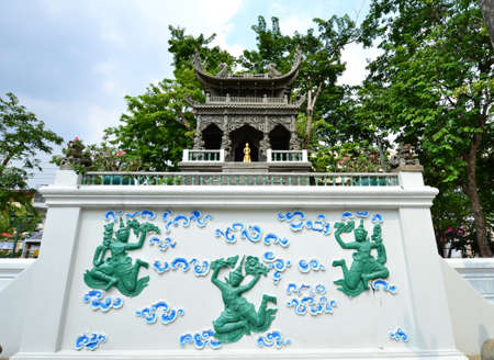 Thai temple with blue sky background (Suthat Temple) ,Bangkok, Thailand.の写真素材