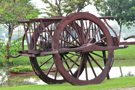 Vintage wooden cart Thai Style in Thailand Gardenの写真素材