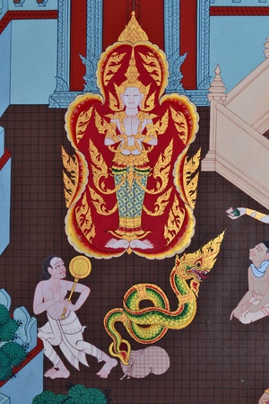 Thai Traditional Painting in Thai temple (Wat thai),Bangkok,Thailand,Asiaのeditorial素材