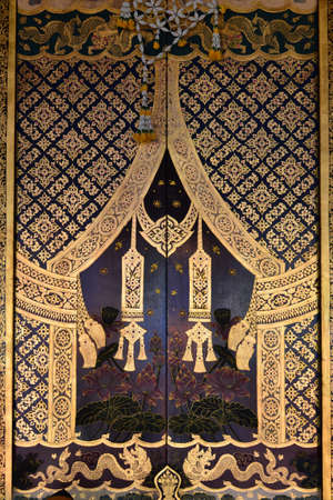 Traditional Thai painting on the wall at  Thai temple.の写真素材