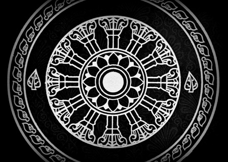 Thammachak wheel,Symbols of Buddhism in Thai temples.の写真素材